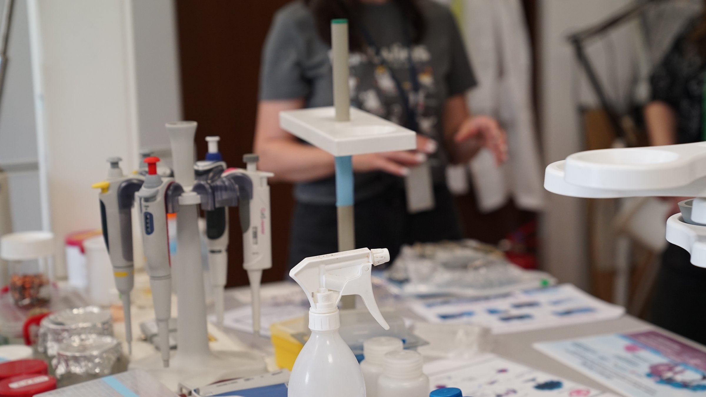 Micropipettes and the analytical workstation in the prep area