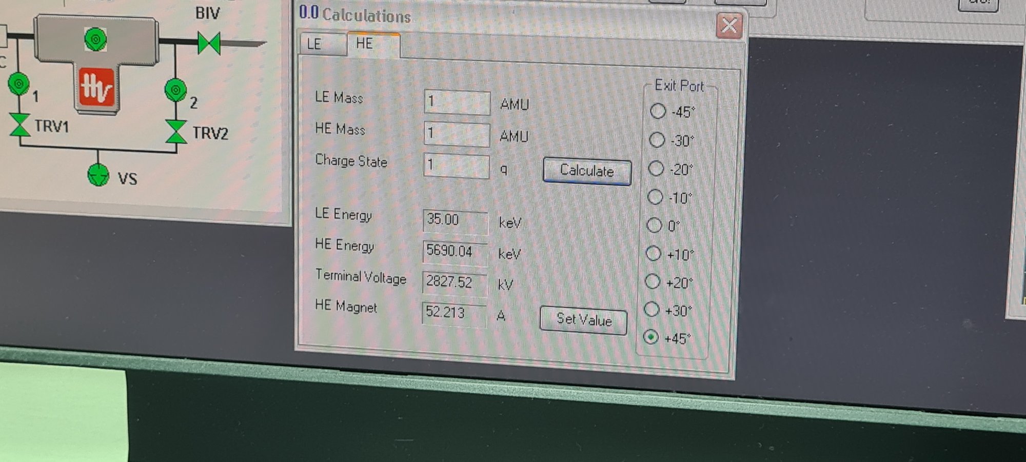 Accelerator control software showing the proton beam parameters