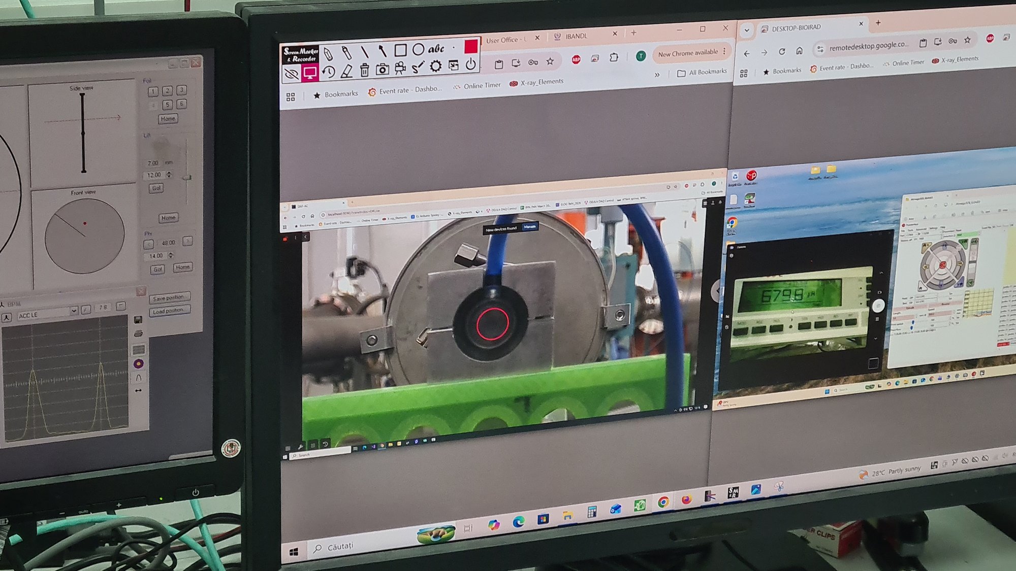 The Markus dosimetry chamber viewed from the control room screens